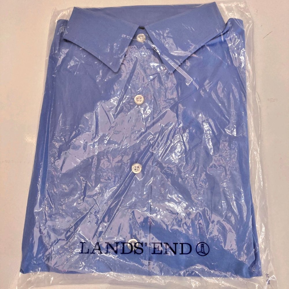 NEW Lands End 3/4 Slv Stretch Button Down Shirt 4 NWT China Blue - Picture 9 of 10